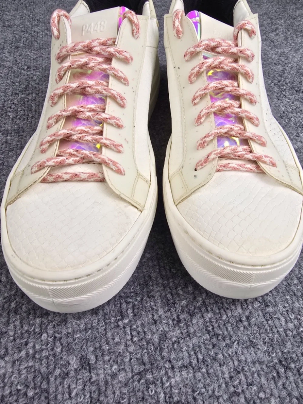 P448 Thea Mini Chess Platform Sneakers White Pink Size 38 US 7.5
